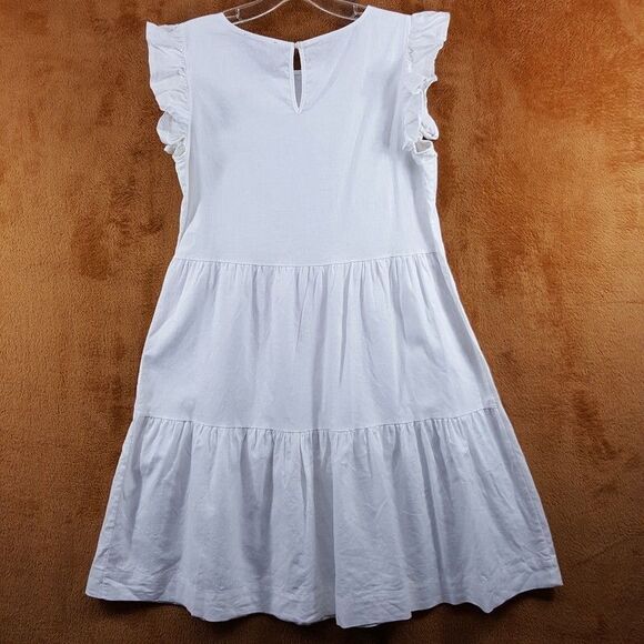 SAKS FIFTH AVENUE Dress Womens XS White Tiered Peasant Sundress Cap Sleeve Linen - Picture 3 of 7